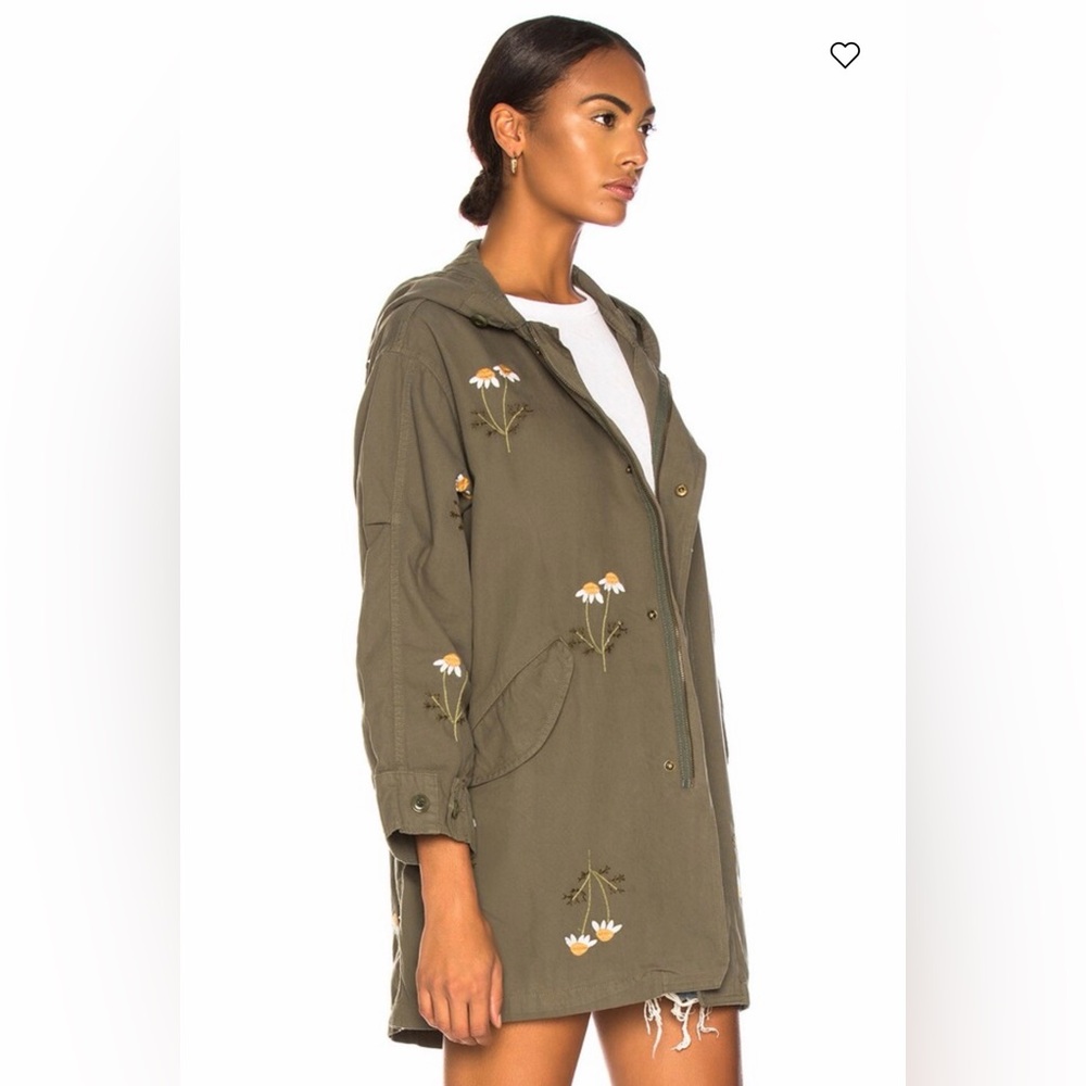 THE GREAT. Olive Utility Jacket with Floral Details - Picture 2 of 7